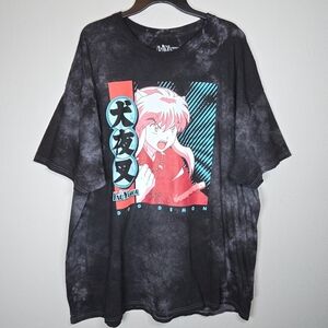 InuYasha Dog Demon Graphic Print Cotton T-Shirt Short Sleeve Black Tie Dye XXL